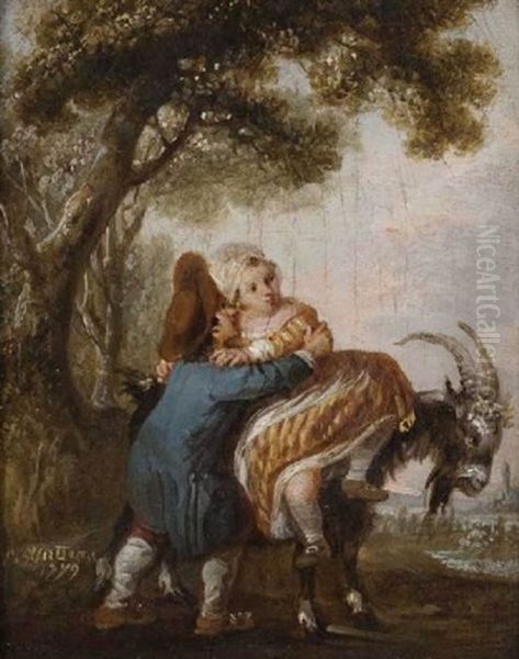 Enfants Jouant Avec Une Chevre by Francois Louis Watteau