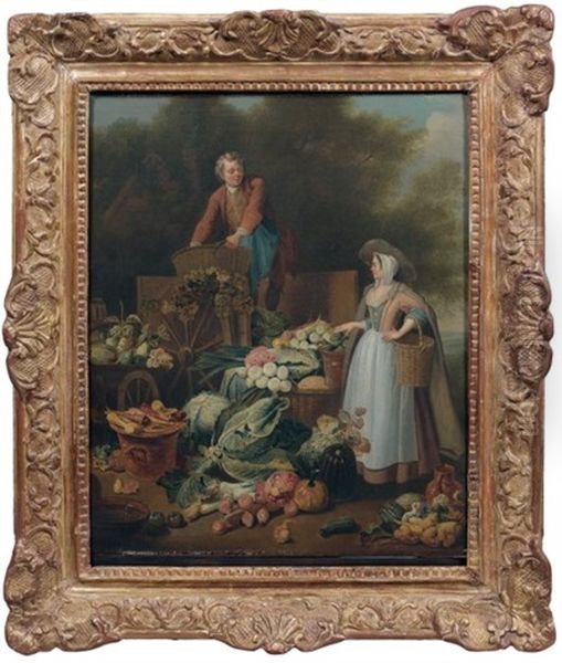 La Marchande De Legumes Oil Painting by Francois Louis Watteau