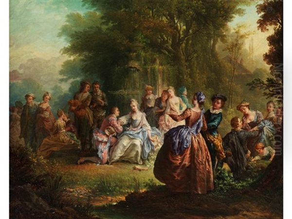 Der Antrag In Galanter Gesellschaft Im Park Oil Painting by Francois Louis Watteau