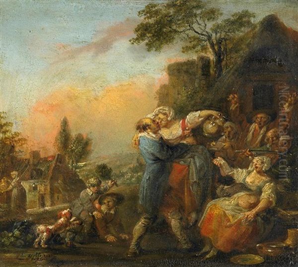 Tanzendes Volk Vor Dem Wirtshaus Oil Painting by Francois Louis Watteau