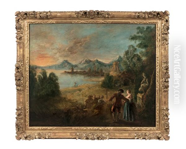 Pelerins Dans Un Paysage Agreste by Jean-Antoine Watteau