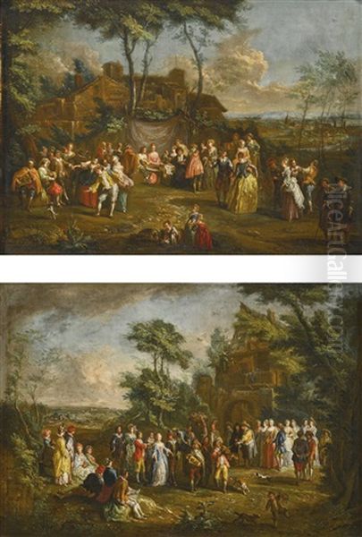 The Marriage Contract; The Village Bride Oil Painting by Jean-Antoine Watteau