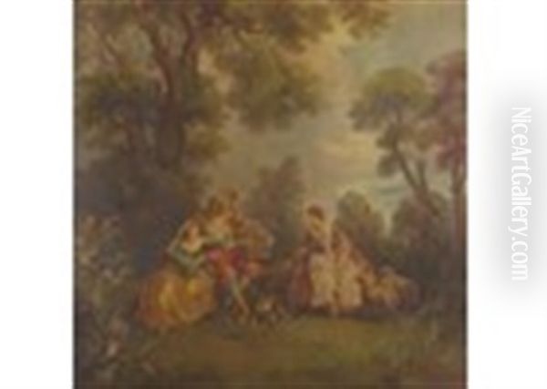 The Bird-trapper With A Lady And A Shepherdess And Flock Oil Painting by Jean-Antoine Watteau