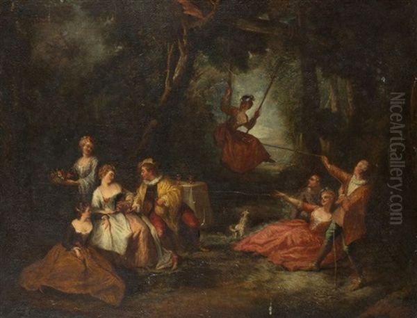 Paysage Avec L'escarpolette Oil Painting by Jean-Antoine Watteau