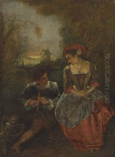 La Lorgneuse Oil Painting by Jean-Antoine Watteau