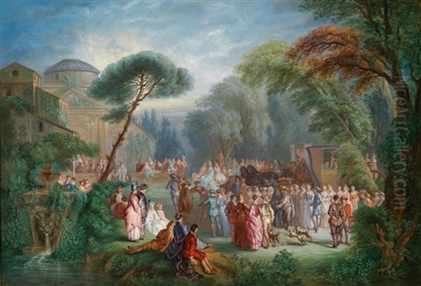 La Signature Du Contrat De La Noce De Village; La Mariee De Village (pair) Oil Painting by Louis Joseph Watteau