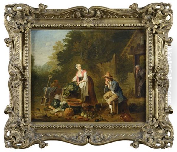 La Marchande De Legumes Dans La Cour De La Ferme by Louis Joseph Watteau