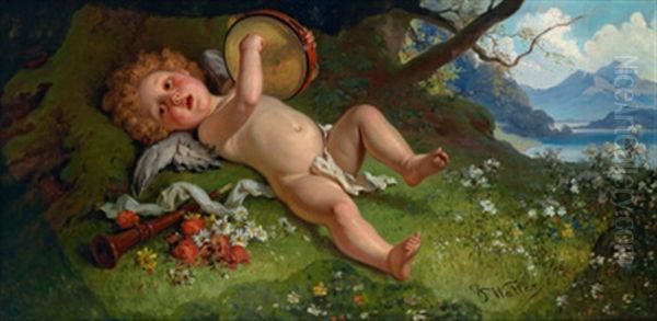 Tamburinspielender Cupid Oil Painting by Joseph Watter