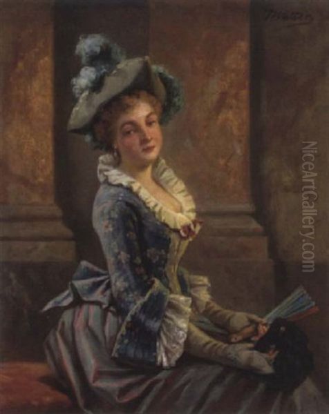 Junge Dame Mit Facher In Der Hand Oil Painting by Joseph Watter