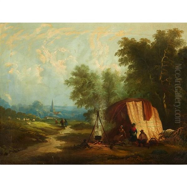 A Gypsy Camp Oil Painting by Frederick Waters Watts