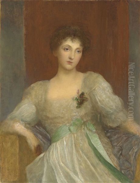 Portrait Of Norah Lindsay (1873-1948) Oil Painting by George Frederick Watts