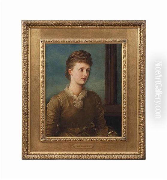 Portrait Of Mrs Andrew Hichens (1853-1931), Nee Mary Emily May Prinsep, Later Lady Tennyson Oil Painting by George Frederick Watts