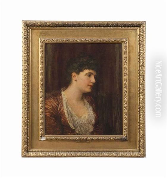 Portrait Of Mrs Militiades Basil Manuel, Nee Sophy Ionides, In A Red Dress Oil Painting by George Frederick Watts