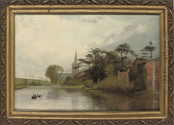 Stratford-on-avon Church From The Riverside Oil Painting by James Thomas Watts