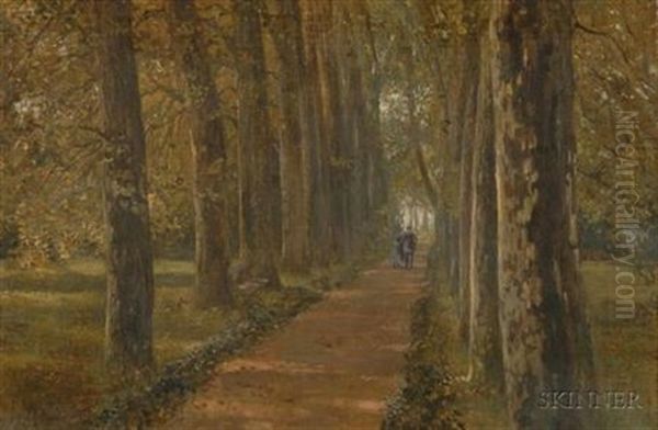 Scene Of Figures In The Park (+ Another; 2 Works) Oil Painting by James Thomas Watts