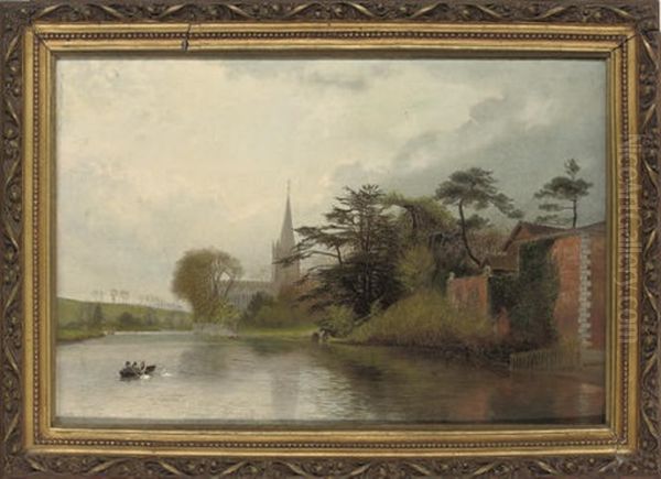 Stratford-on-avon Church From The Riverside Oil Painting by James Thomas Watts