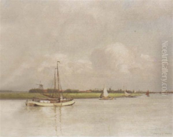 Dutch Barges Oil Painting by James Thomas Watts