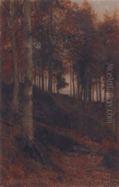 An Autumnal Woodland Scene Oil Painting by James Thomas Watts