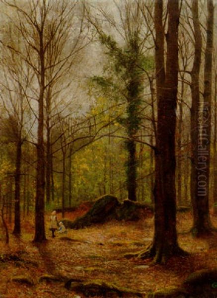 Early Spring Among Beech Trees, Bettws-y-coed, Wales Oil Painting by James Thomas Watts