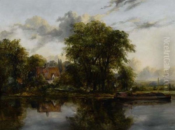 Flusslandschaft Mit Warenboot Oil Painting by William Frederick Watts