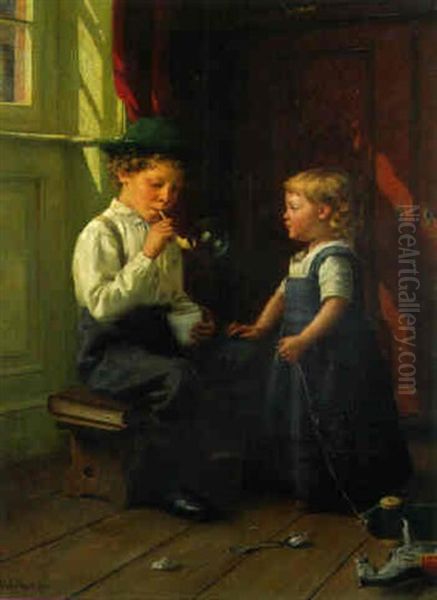 Blowing Bubbles Oil Painting by Carl Watzelhan