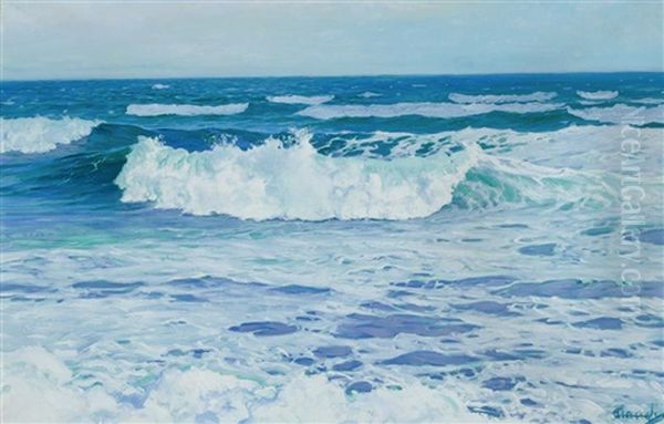 Seascape With Breaking Waves Oil Painting by Frederick Judd Waugh