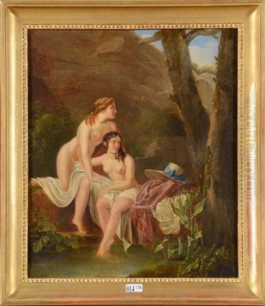 Baigneuses Au Bord De L'eau Oil Painting by Charles Augustin Wauters