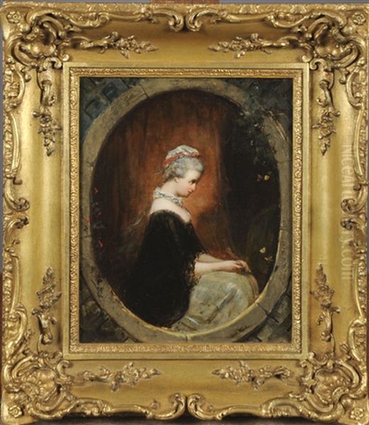 Jeune Femme Aux Papillons by Emile Wauters