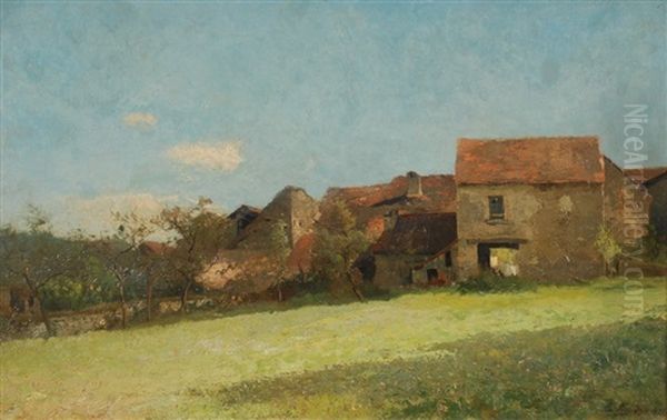 Ferme Dans Un Paysage Ensoleille Oil Painting by Emile Wauters