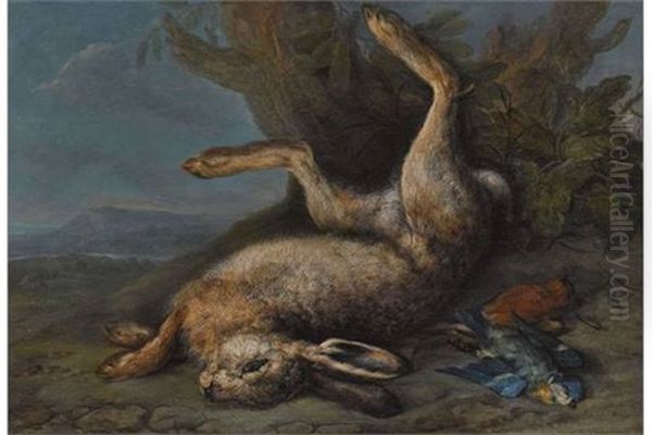 Jagdstillleben Mit Erlegtem Hasen Und Vogeln by Johann Paul Waxschlunger