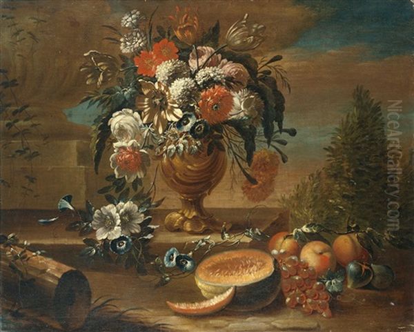 Blumen- Und Fruchtestilleben Oil Painting by Johann Paul Waxschlunger