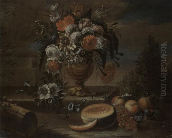 Blumen- Und Fruchtestilleben Oil Painting by Johann Paul Waxschlunger