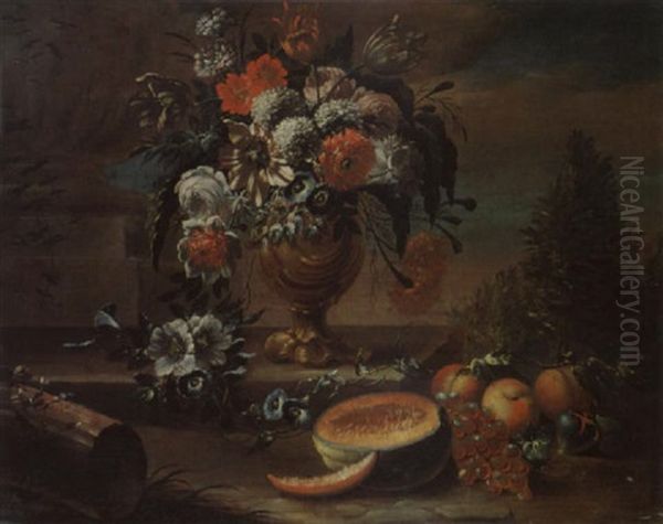 Blumen- Und Fruchtestilleben Oil Painting by Johann Paul Waxschlunger