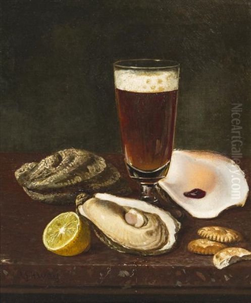 Still Life With Oysters And Beer Oil Painting by Andrew John Henry Way