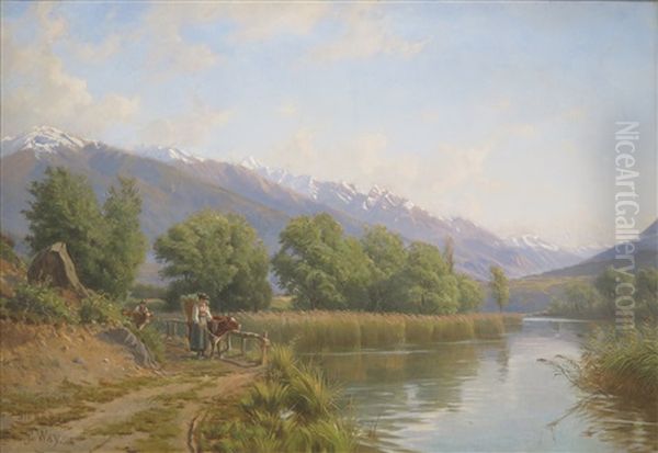 Sierre, Lac De Geronde Oil Painting by Charles Jones Way