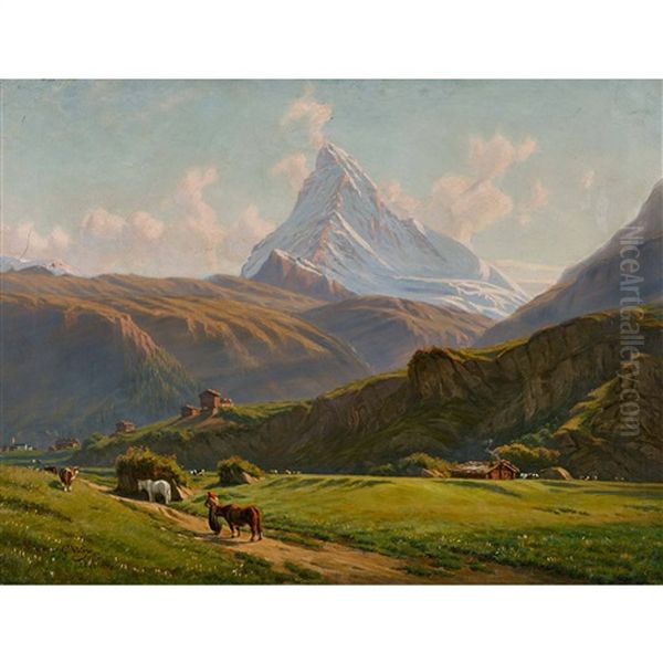 Sommerlandschaft Mit Matterhorn Oil Painting by Charles Jones Way