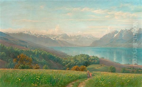 Genfersee Mit Gebirgslandschaft Im Hintergrund Oil Painting by Charles Jones Way