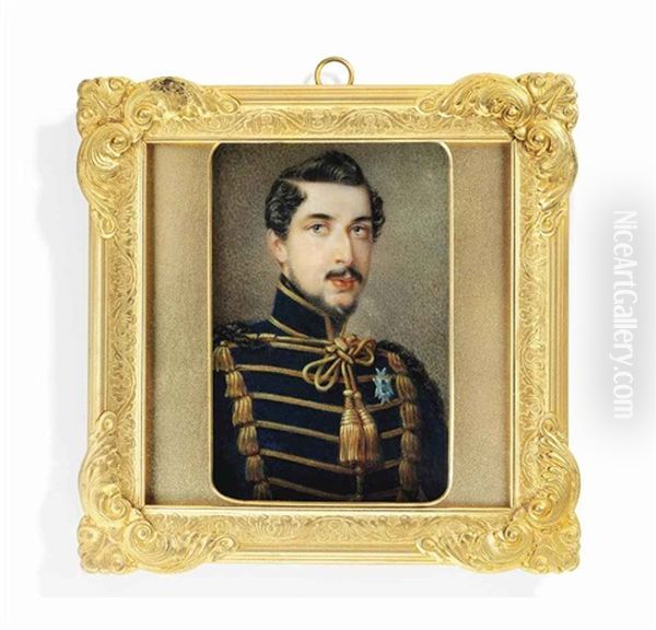 Charles Xv (1826-1872), King Of Sweden And Norway, In Gold-bordered Blue Coat With Gold Frogging And Tassels, Tasseled Gold Cords Tied At Front Oil Painting by Johan Wilhelm Carl Way