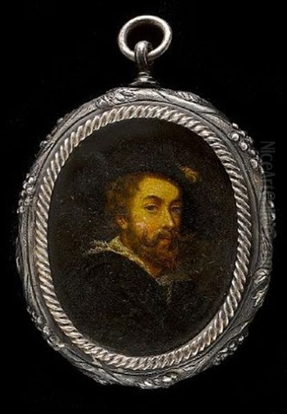 Sir Peter Paul Rubens, Wearing Black Cloak Over Frilled White Collar And Gold Chain, A Broad-brimmed Hat With Plume On His Head Oil Painting by Johan Wilhelm Carl Way