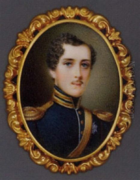 Gustav Prince Of Sweden And Norway, Duke Of Uppland, In Green Coat With Gold Epaulettes, Gold Cross-sash, Black Stock, Wearing The Royal Swedish Order Of The Seraphim Oil Painting by Johan Wilhelm Carl Way