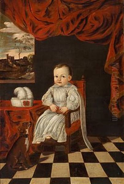 A Little Prince Or Princess In A White Dress And A Dog Oil Painting by Enrico (Giovanni E.) Waymer