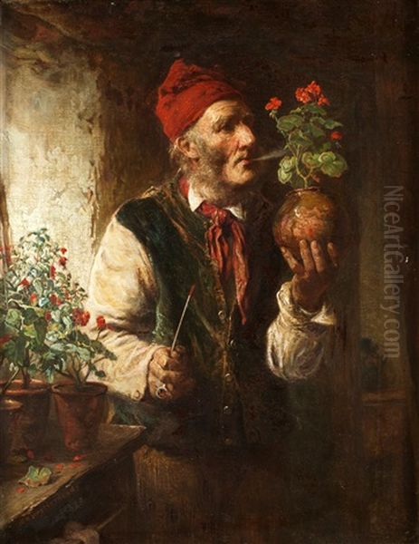 Piprokande Man Och Pelargon Oil Painting by William Harris Weatherhead