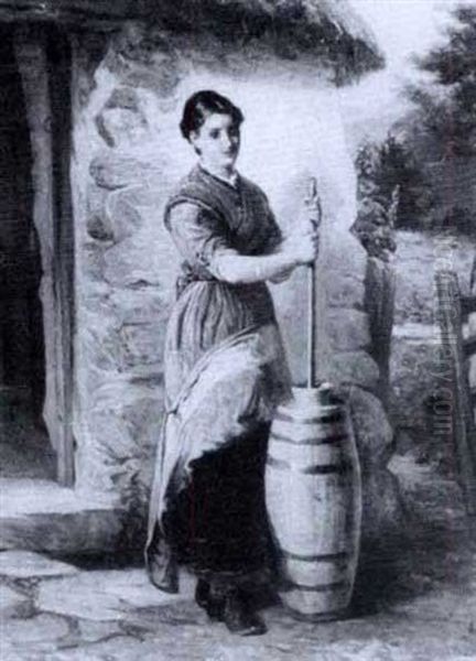 Churning Butter Oil Painting by William Harris Weatherhead