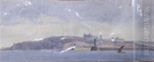 Whitby Abbey, In The Distance, A Fishing Boat Approached The End Of The Pier Oil Painting by Richard Weatherill