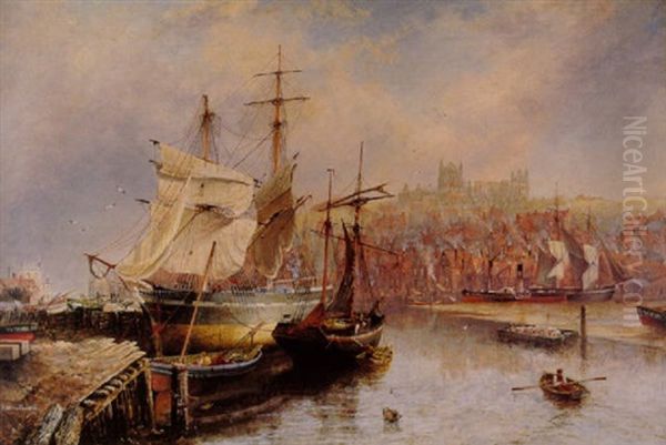 The Upper Harbour At Whitby Oil Painting by Richard Weatherill