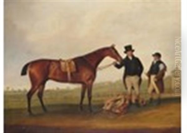 John Tomes With A Bay Racehorse And His Jockey, On Chester Racecourse Oil Painting by Thomas Weaver