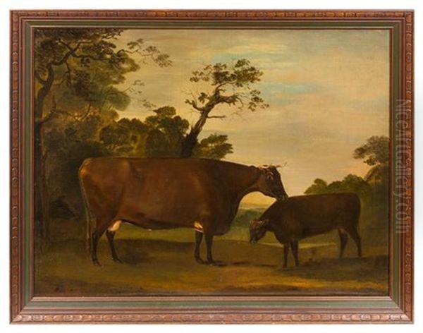 Portrait Of A Prized Cow And Calf, 1803 Oil Painting by Thomas Weaver