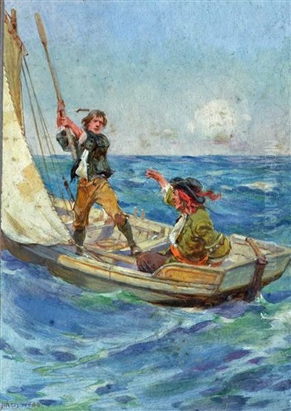 Fighting The Pirate Oil Painting by Archibald Bertram Webb