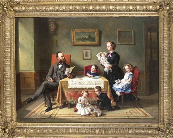 Familienportrait Einer Burgerlichen Familie Im 19. Jh. Oil Painting by Charles Meer Webb