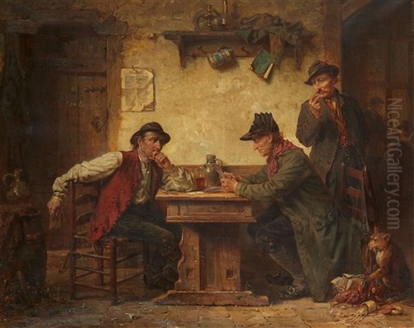 Card Game In A Tavern Oil Painting by Charles Meer Webb